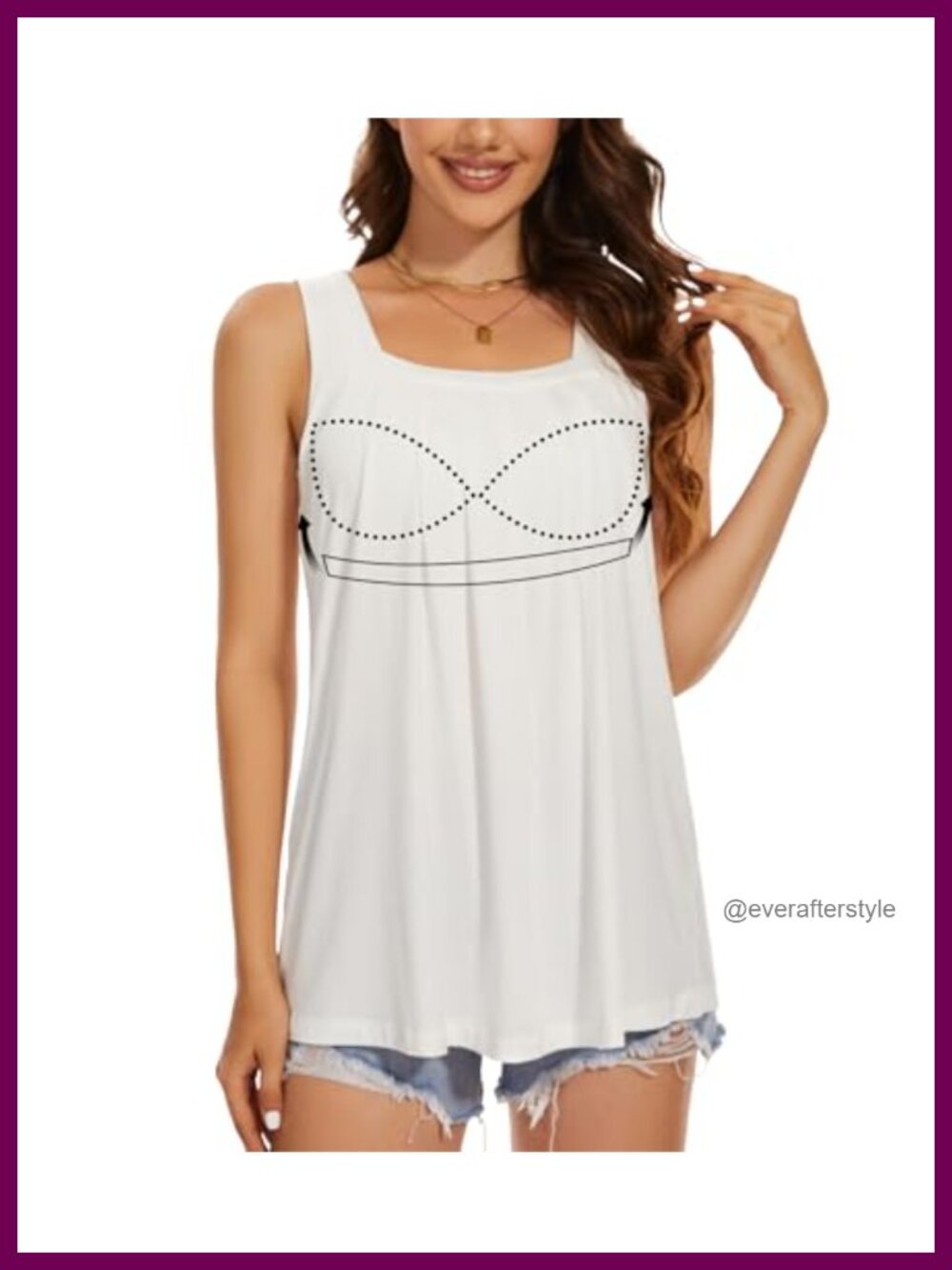 Women's Padded Tank Top with Built in Bra Square Neck Flowy Loose Fit Camisole